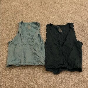 Free People Textured Tank Tops - Blue and Black